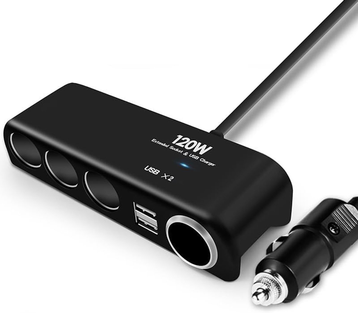 4-weg autolader, splitter, netadapter met meervoudige stopcontact, 2,4 A dual USB, 12 V-24 V autolader, sigarettenaansteker