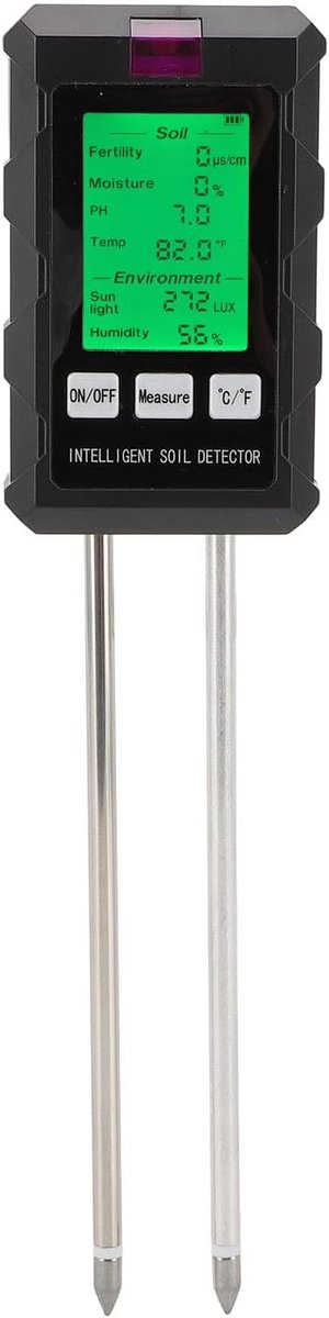 6-in-1 Bodem-PH-meter, Bodemvocht, Planttemperatuur, Zonlichtintensiteit, Vruchtbaarheidsbodemtester, LCD-scherm met Achtergrondverlichting, Bodemtestmeter voor Tuin, Gazon,