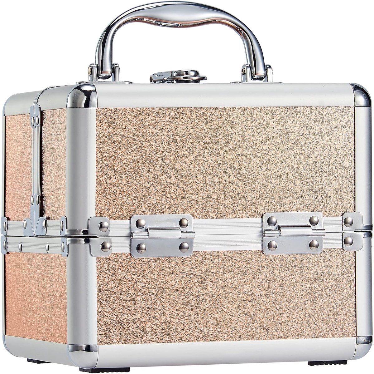 Cosmeticakoffer met spiegel, make-upkoffer, lege make-upkoffer, beauty case, afsluitbare make-uporganizer, koffer, glanzend oranje, Small