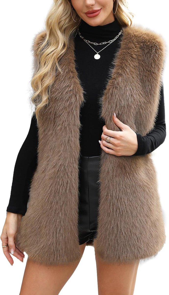 Mouwloos vest van imitatiebont voor dames, V-hals, S-3XL