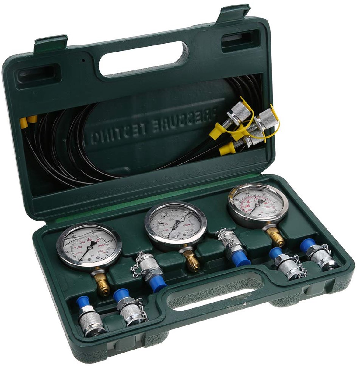 Tester met draagkast, druktestapparaat, systeem, testkoffer, manometer Ø63 mm (250/400/600 bar), testslang 1500 mm, koppeling G1/4, R1/4