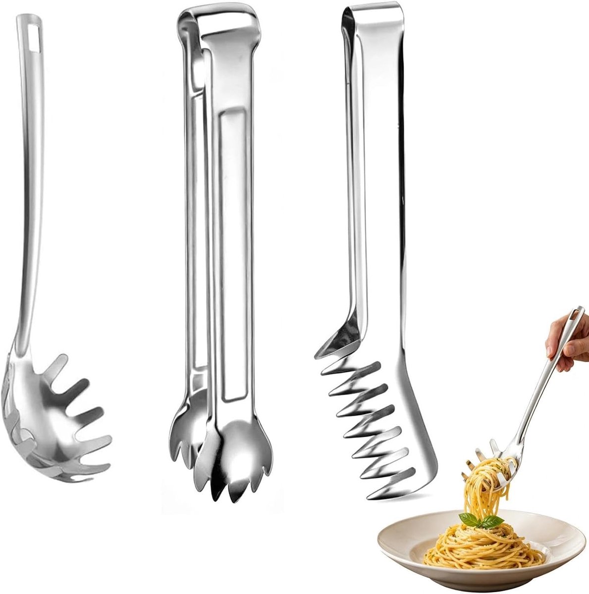 3 stuks pastatang roestvrij stalen set, spaghettitang en pastatang roestvrij staal, spaghettilepel, praktische spaghettitang, voor het bakken en koken van pasta
