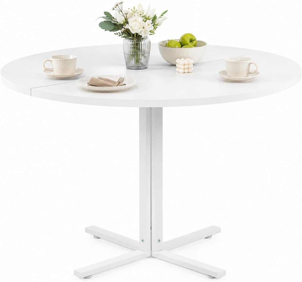 100 cm ronde eettafel, wit, eettafel in landelijke stijl, geschikt voor 4-6 personen, 2,5 cm dikke spaanplaat/ijzeren poten, geschikt voor keuken, eetkamer, café, woonkamer