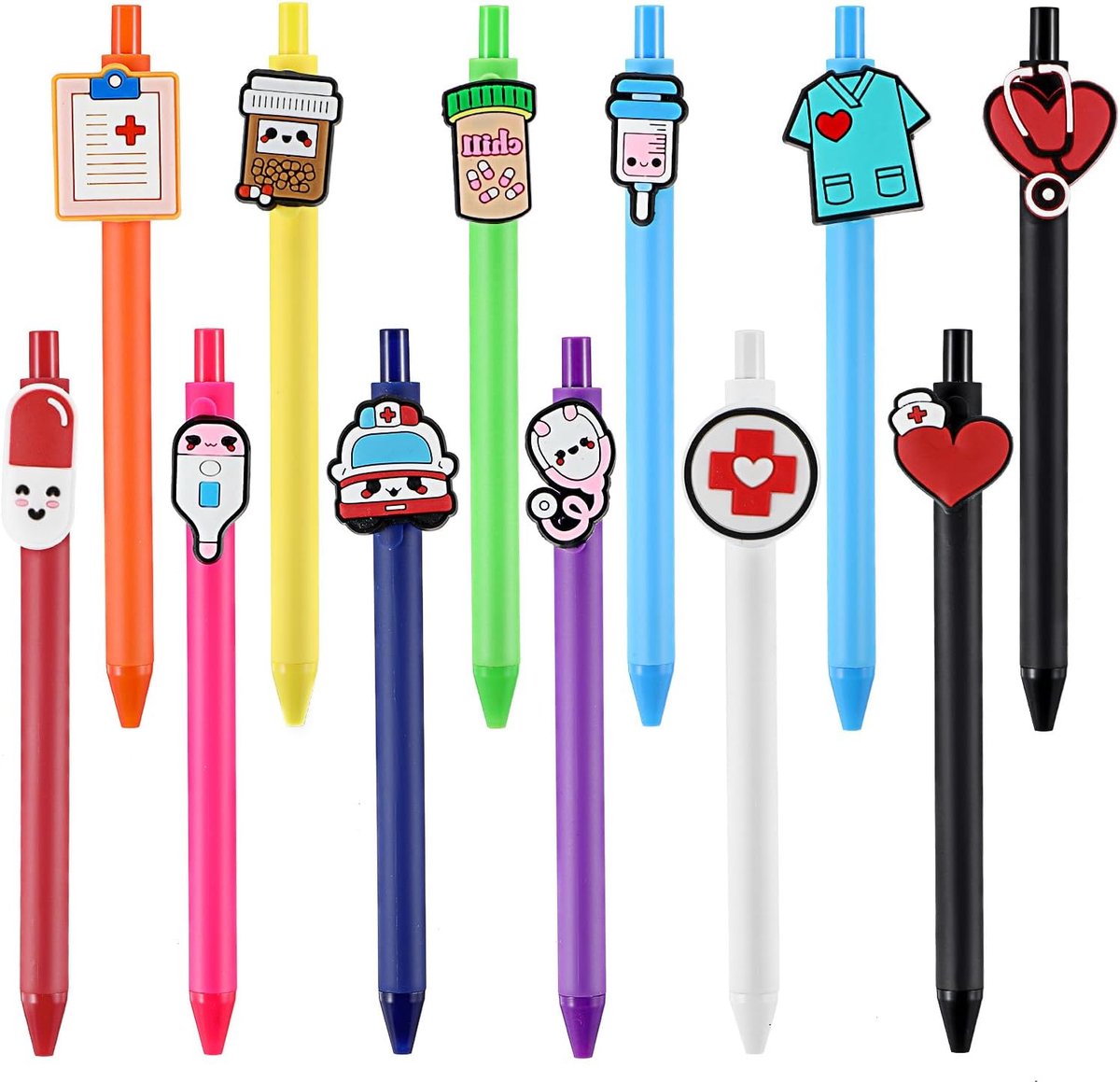 12 stuks mooie verpleegsterbalpen, grappige zwarte inkt, pennen, verpleegsteraccessoires, pennen, cartoon, verpleegsters, pen, balpen voor verpleegsters, artsen, medisch
