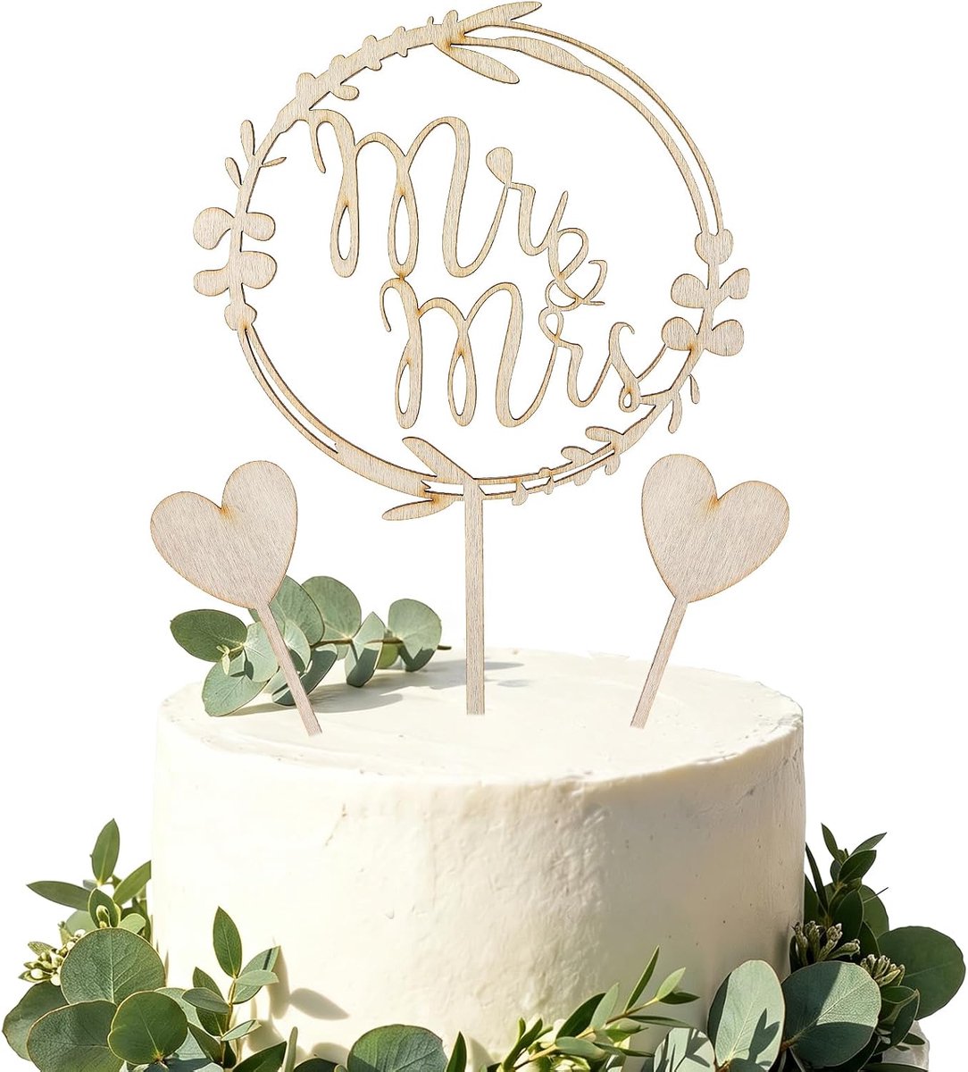 3 stuks Mr & Mrs taartdecoratie bruiloft, houten taarttopper, bruiloft, Mr en Mrs decoratie, bruiloftstaartdecoratie met hartvorm voor bruiloft, jubileum, verloving, aanzoek, party