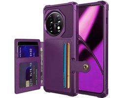 Portemonnee Hoesje Geschikt voor de OnePlus 11 - Back Cover met Pasjeshouder - Telefoonhoesje voor Pinpas - Kaarthouder op Achterkant - Case met Magneet voor Auto Houder Paars