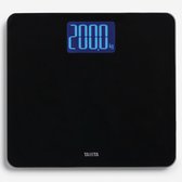 Zwarte digitale personenweegschaal met een blauw LCD scherm dat 200.0 kg aangeeft.