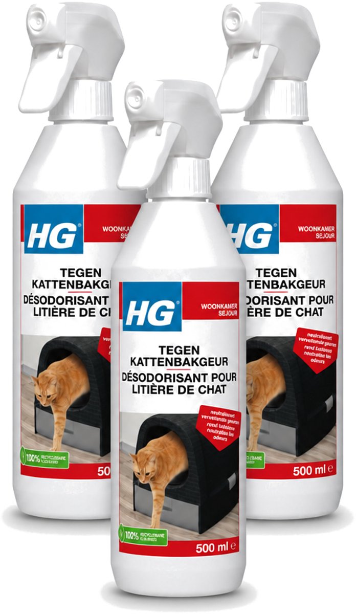 3 x HG - Tegen Kattenbakgeur - Neutraliseert Geuren - 500 ml - Voordeelverpakking - 3 stuks