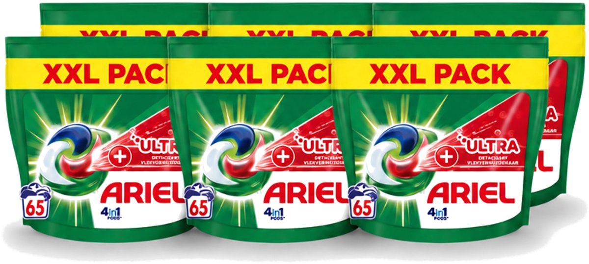 6 x Ariel – 4in1 Pods – Ultra Vlekverwijderaar – 65 wasbeurten - Voordeelverpakking - 6 stuks