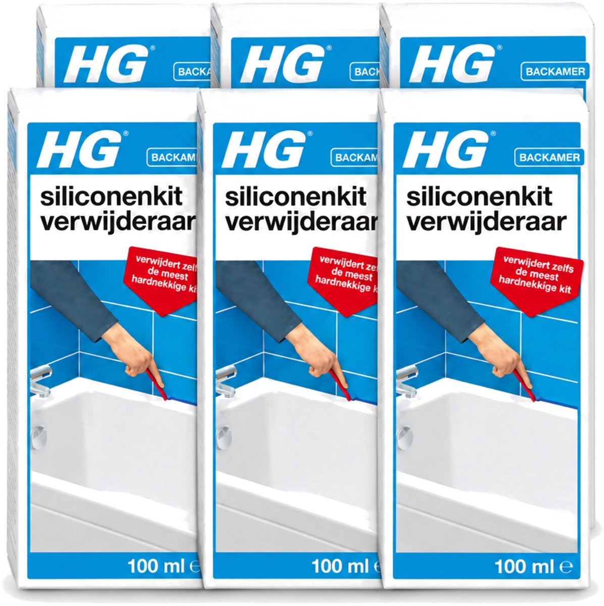 6 x HG - Siliconenkit Verwijderaar - Ook Tegen Hardnekkige Kit - Inclusief Borstel & Spatel - 100 ml - Voordeelverpakking - 6 stuks