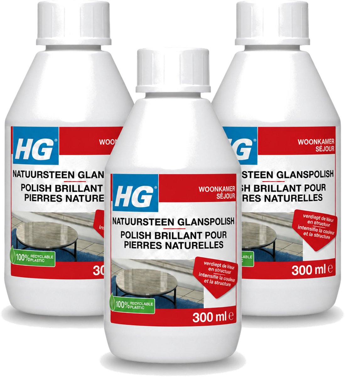 3 x HG - Natuursteen Glans Polish - Kleur & Structuur Verdiepend - 300 ml - Voordeelverpakking - 3 stuks