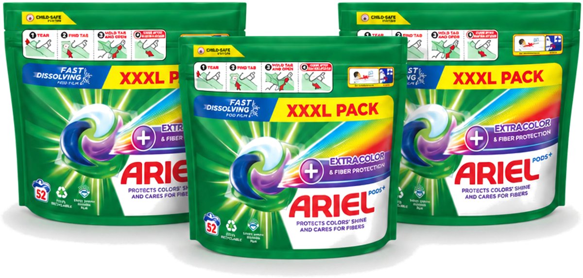 3 x Ariel – Waspods – Fiber Protection – 52 wasbeurten - Voordeelverpakking - 3 stuks