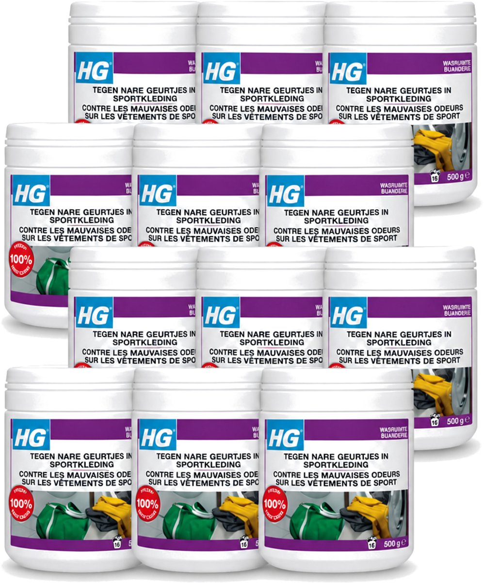 12 x HG - Wasruimte - Tegen Nare Geurtjes In Sportkleding - Wasmiddeltoevoeging - 500 g - Voordeelverpakking - 12 stuks