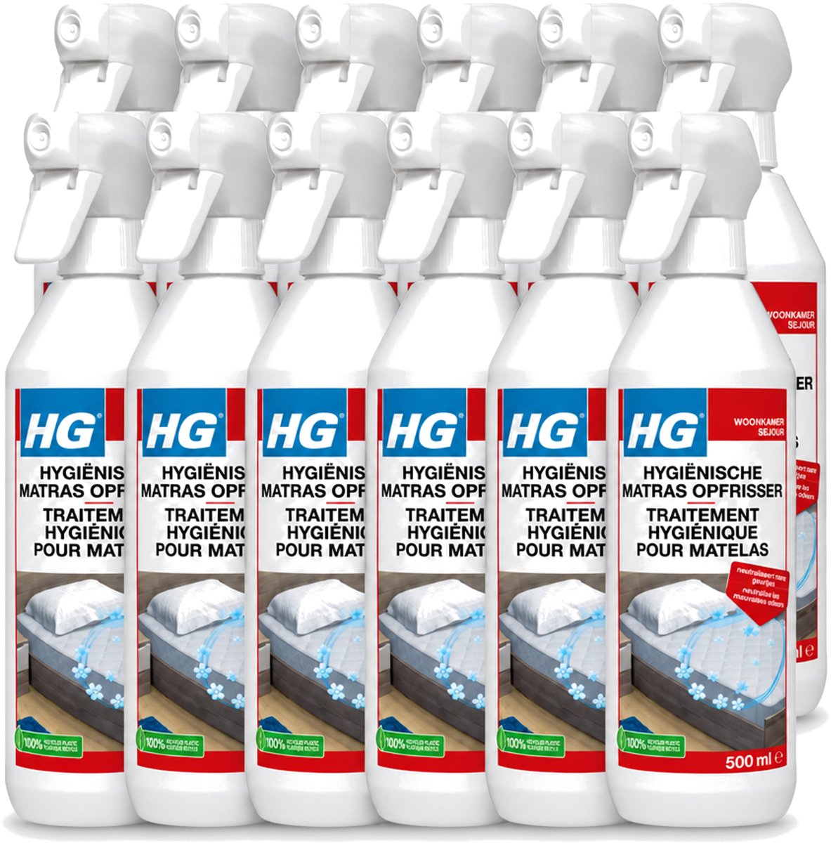 12 x HG - Hygiënische Matras Opfrisser - Werkt Na 30 Minuten - Neutraliseert Nare Geurtjes - 500 ml - Voordeelverpakking - 12 stuks