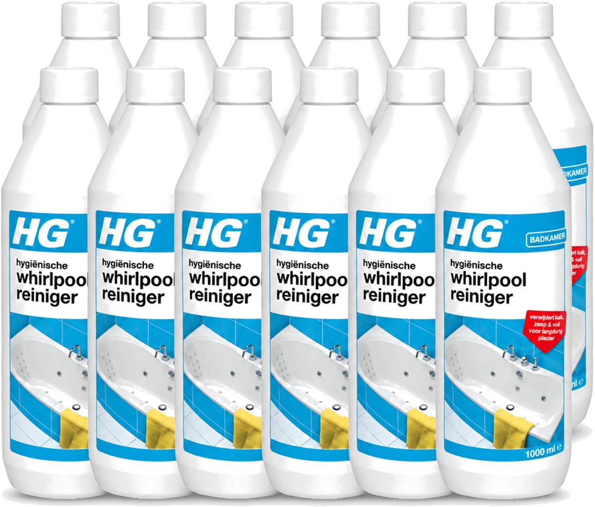 12 x HG - Badkamer - Hygiënische Whirlpoolreiniger - Verwijdert Kalk, Zeep & Vuil - 1L - Voordeelverpakking - 12 stuks