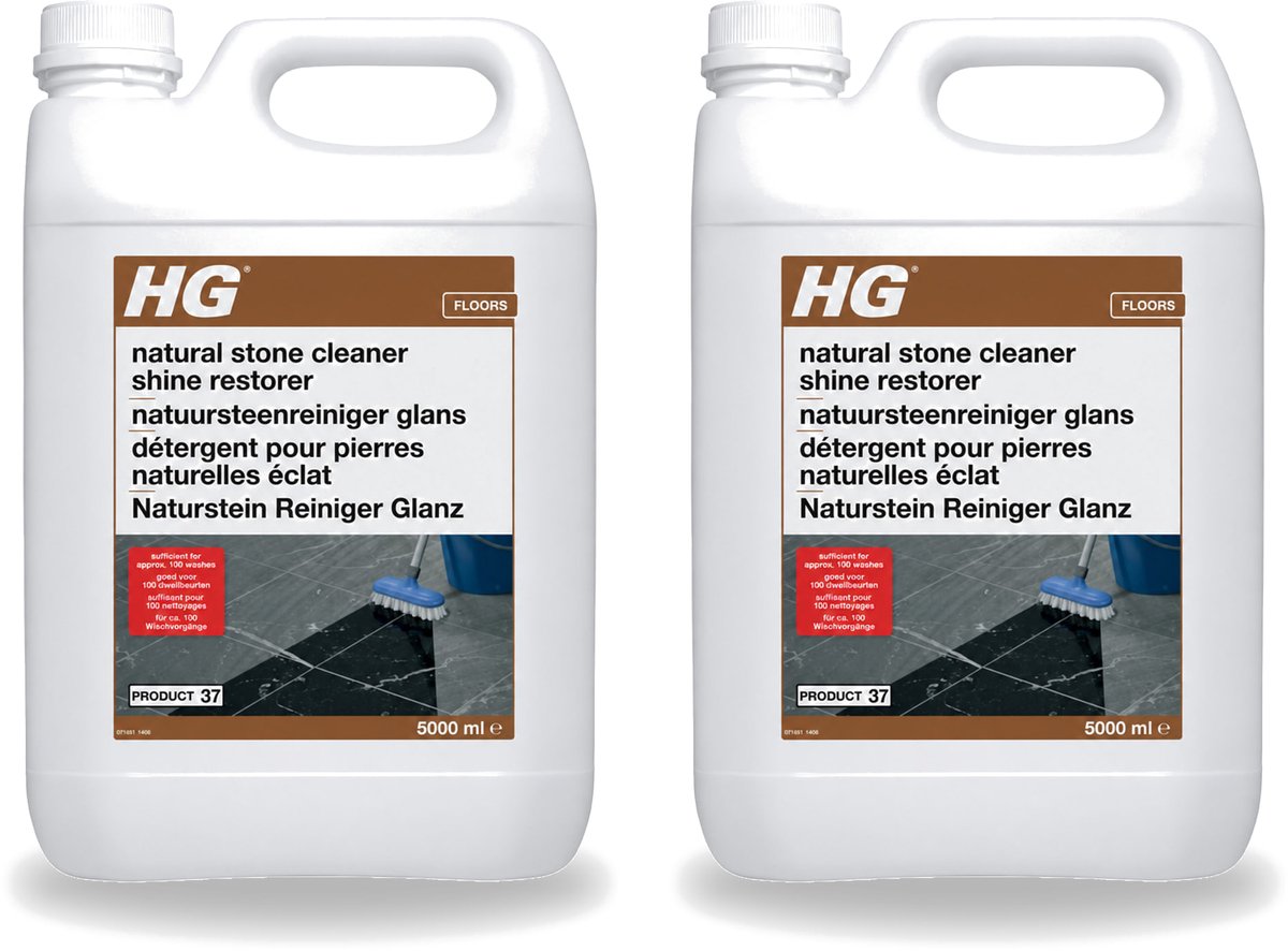 2 x HG - Natuursteenreiniger Glans - 40 Dweilbeurten - 5L - Voordeelverpakking - 2 stuks