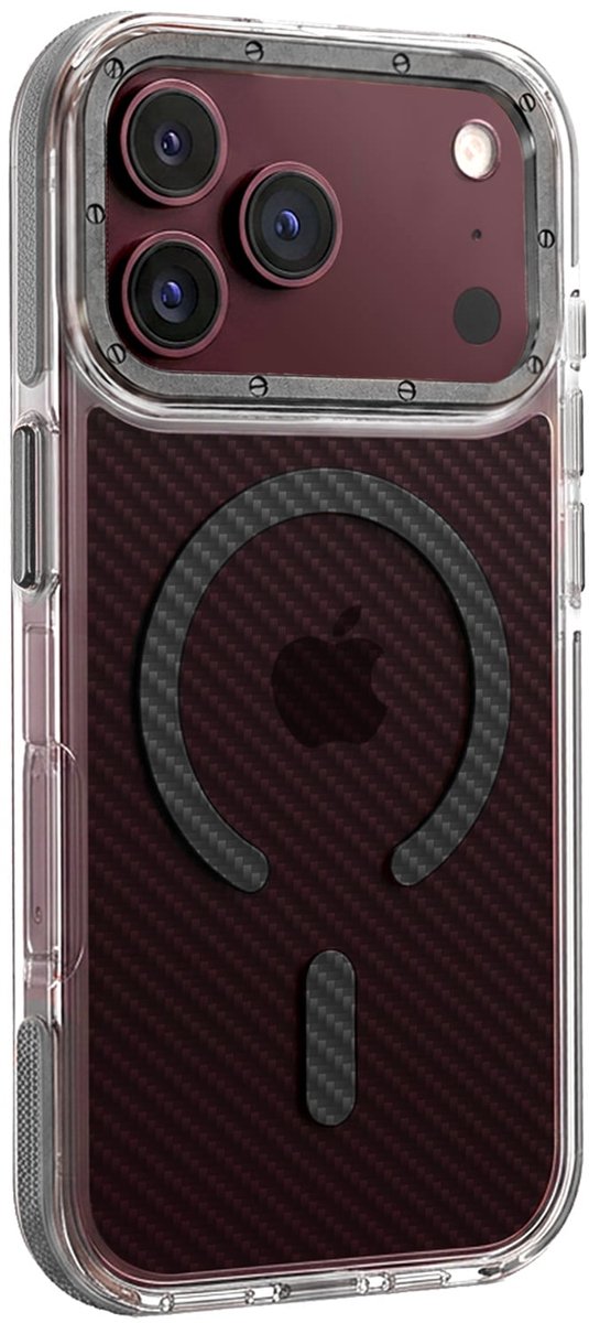 Hoesje - Geschikt voor Apple iPhone 18 Pro Max - Magsafe Compatible - Carbon Look - Sterk & Shockproof - Back Cover - Shock Proof Case - Telefoon Hoes Shockproof - Telefoonhoesjes - Grijs