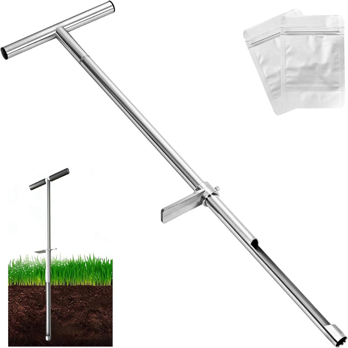 Bodemmonstersonde 91 cm - roestvrij staal - T-greep met voetpedaal - ideaal voor bodemonderzoek - ShopVlot