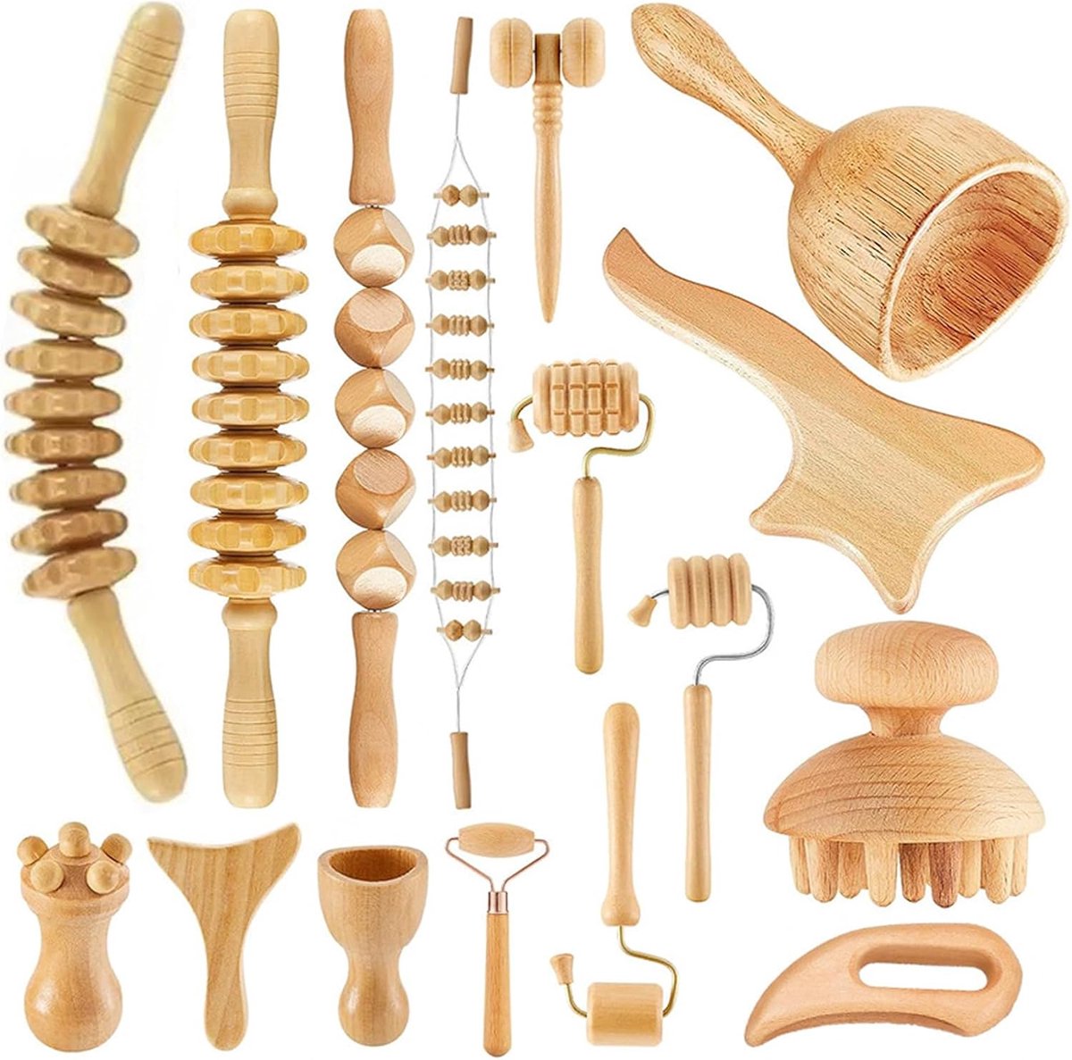 16 pieces wood Maderatherapy set, fascia roller wood professional massage set, massage roller legs, back massage - ShopVlot