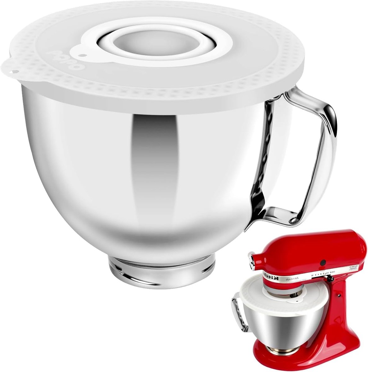5-Quart roestvrijstalen mengkommenset, compatibel met Kitchen Aid 4,5-5 Quart Tilt Head blenders (5-kwarts-kom + wit deksel)