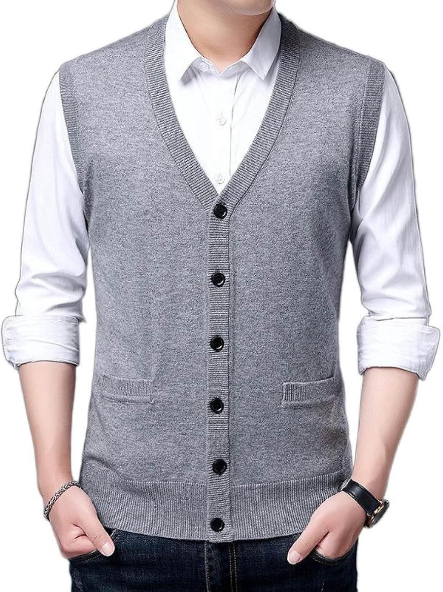 Vest Voor Heren, Jeugdmode Gebreid Vest Voor Heren Bovenkleding Casual Trendy Trui, Klassiek Zakelijk Heren Breigoed Gebreid Vest Trui Vest Tanktops, Lichtgrijs, S