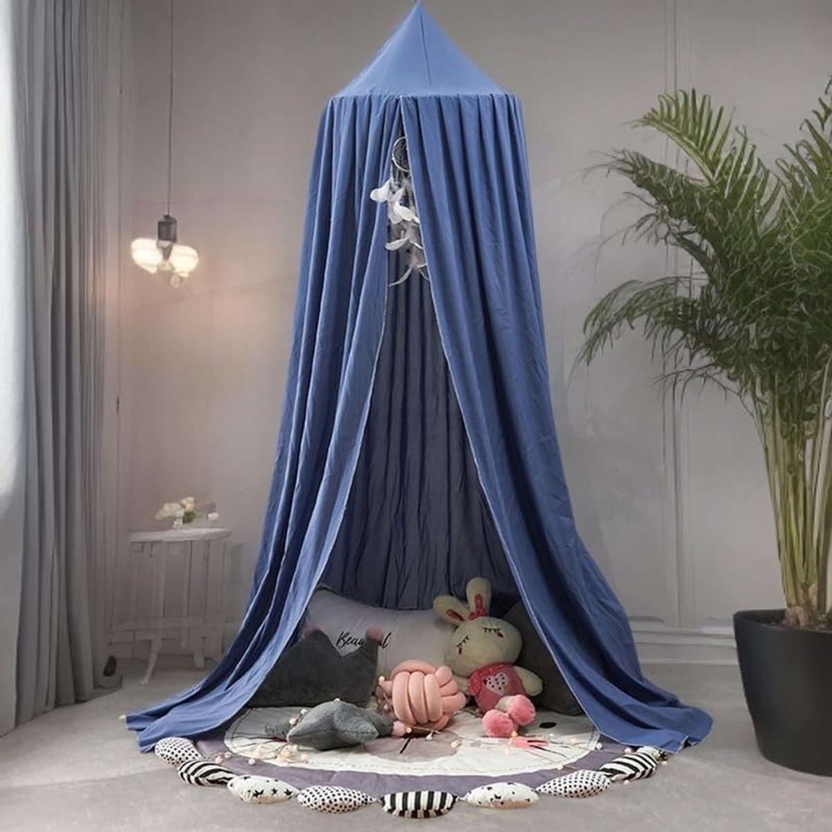 Baldakijn kinderkamer baby bedhemel enorme bedhemel kinderen hemelbed gordijnen prinses luifel voor spel lezen slaapkamer kleedkamer (saffierblauw)