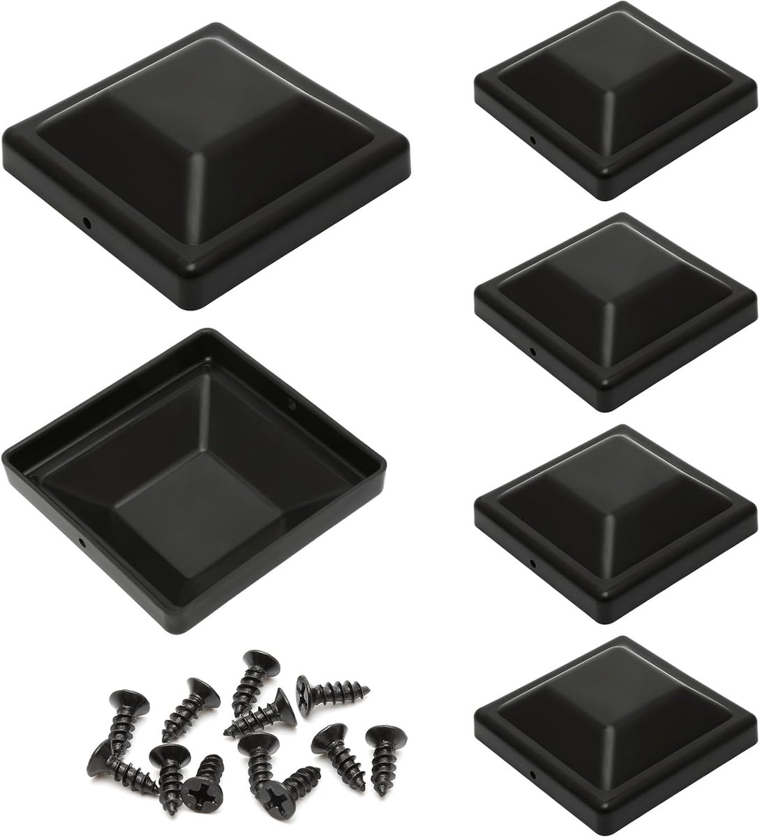 6 stuks kunststof paaldoppen zwart, vierkante omheiningspaal tops 90x90mm met montageschroeven, weerbestendige omheiningspalen beschermkappen
