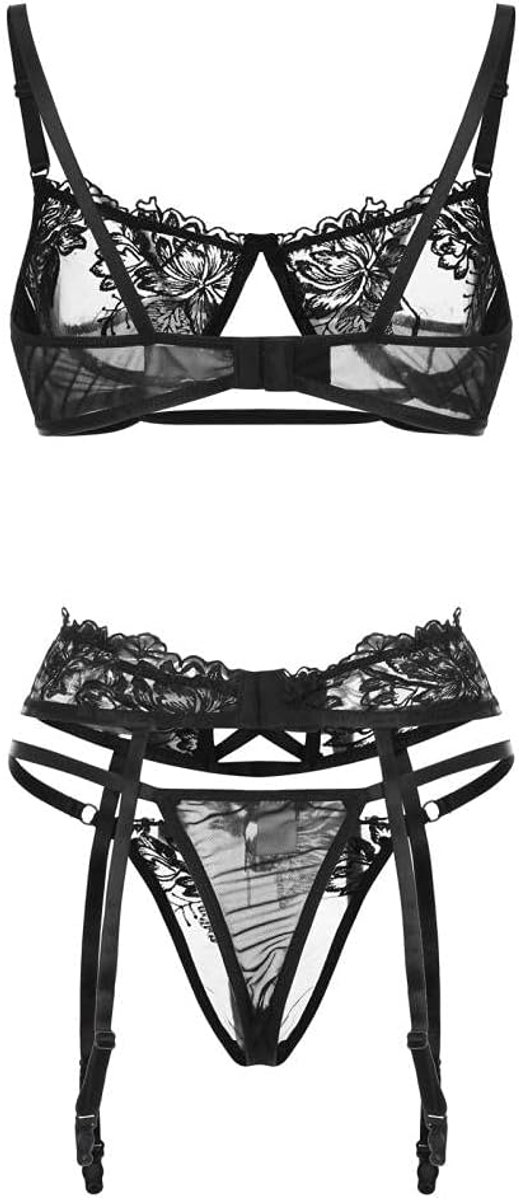 Bodystockings dames Vrouwen geborduurde sexy ondergoed kousenbanden vrouwen holle slipje set