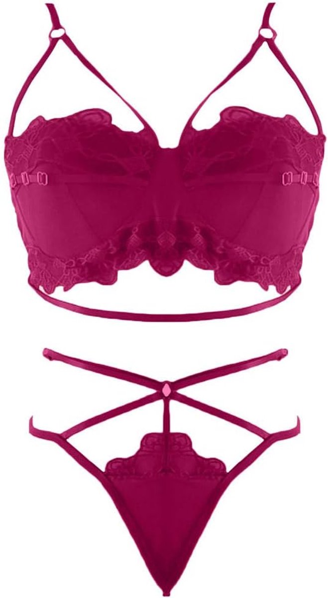 Kleding Dames Sexy Kostuum Kant Erotische Lingerie Porno Ondergoed Perspectief Beha String Nachtkleding Temptation-Red_L