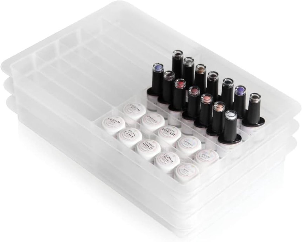 Groot als ordeningssysteem en opbergdoos stapelbaar voor nageldesign gel pot, kleurgel, gellak, nailart in transparant plastic · Lynis-Nailshop.de