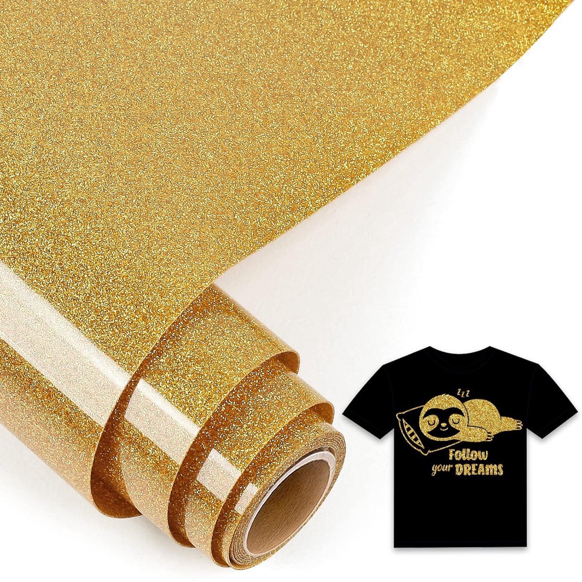 5ft plotterfilm textiel glitter goud, 30,5 x 152,5 cm flex filmplotter textiel goud voor Cricut Maker, Silhouette Cameo, textielfilmplotter goud voor kleding, hoeden, broeken, andere stoffen