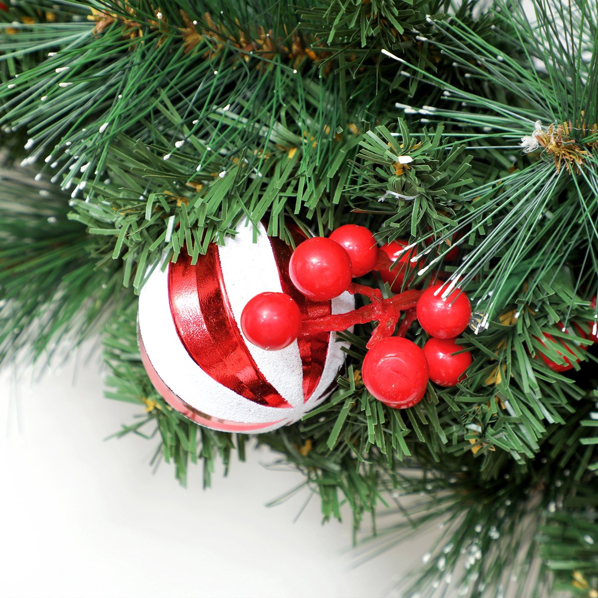 1 stuk - Verlichtte kerstkrans 60cm - Handgemaakte kerstversiering met LED warm wit licht, dennen, bessen en dennenappels, voor voordeur, open haard en raamdecoratie – foto 8