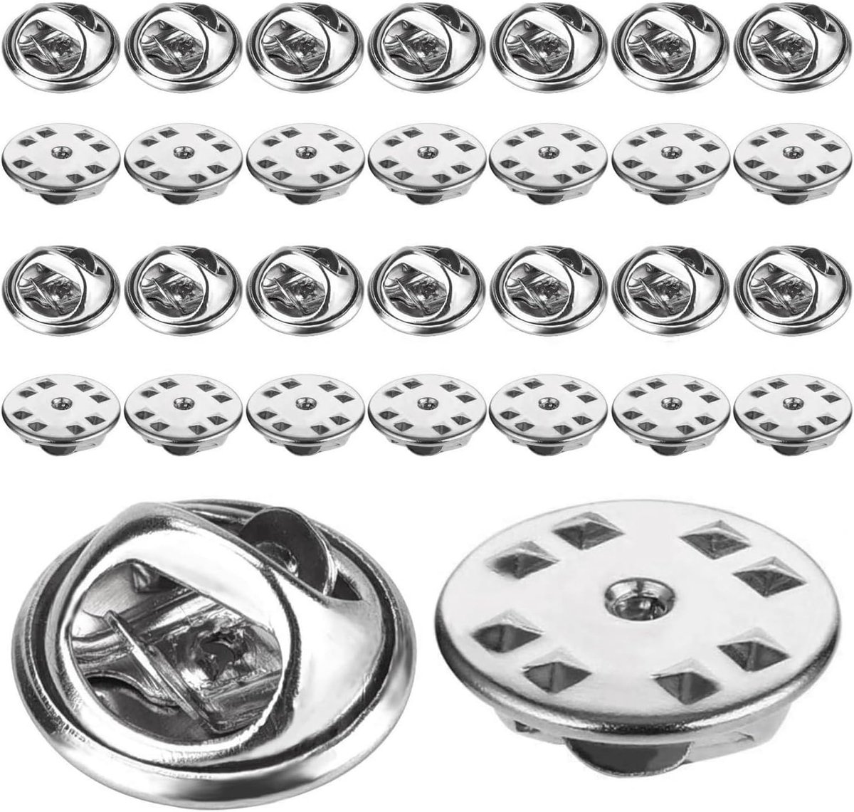 30 stuks metalen vergrendelingspinnen, pinnen, sluitingen, voor sieraden, broches, badge, handwerk, doe-het-zelf, zilver