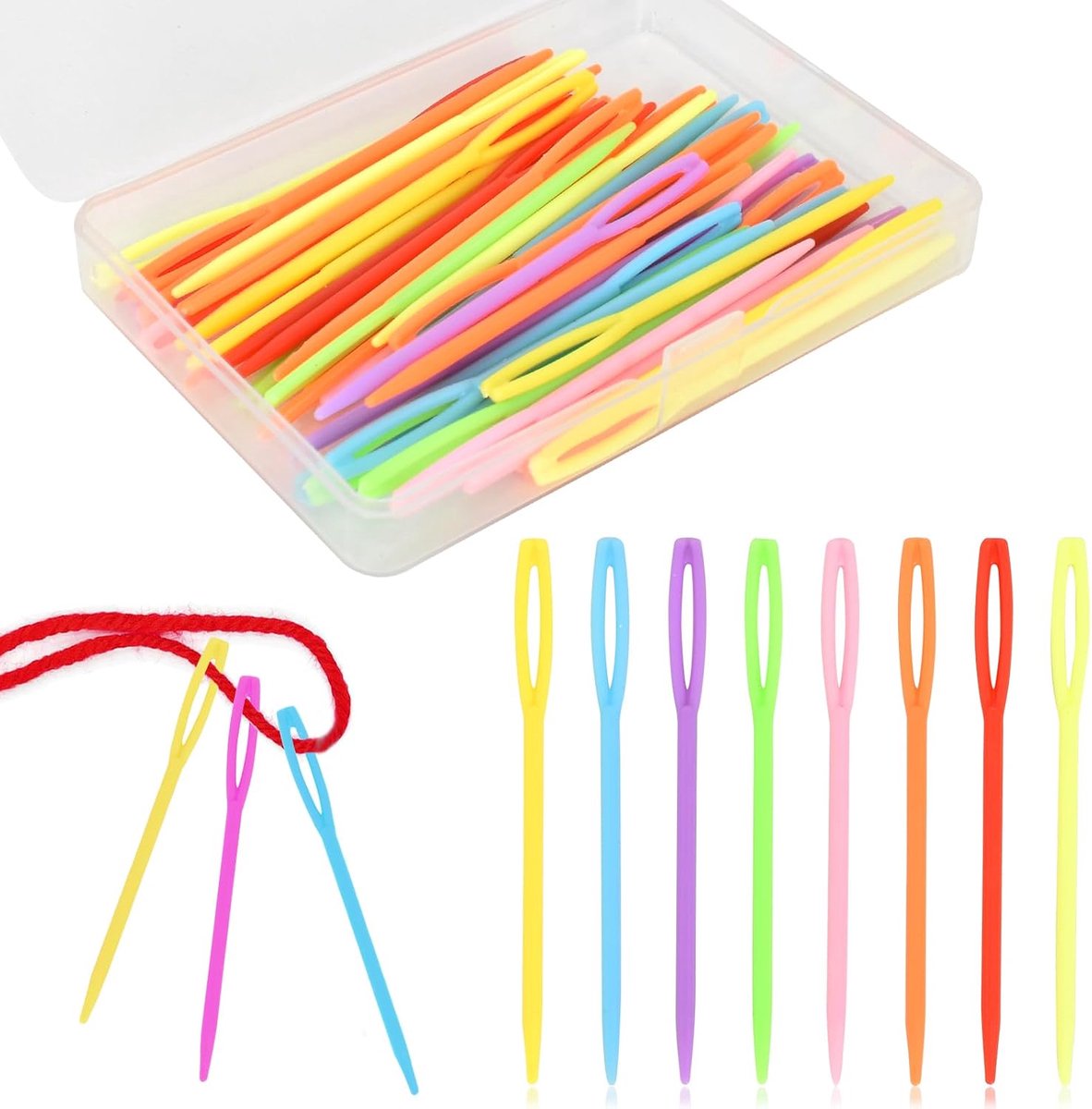 Plastic Naainaalden voor Kinderen, 50 Stuks Plastic Naalden Borduurnaalden Weefnaalden Naainaalden met Groot Oog, Stompe Naald voor Kinderen Naaiprojecten Handwerkprojecten (7cm)