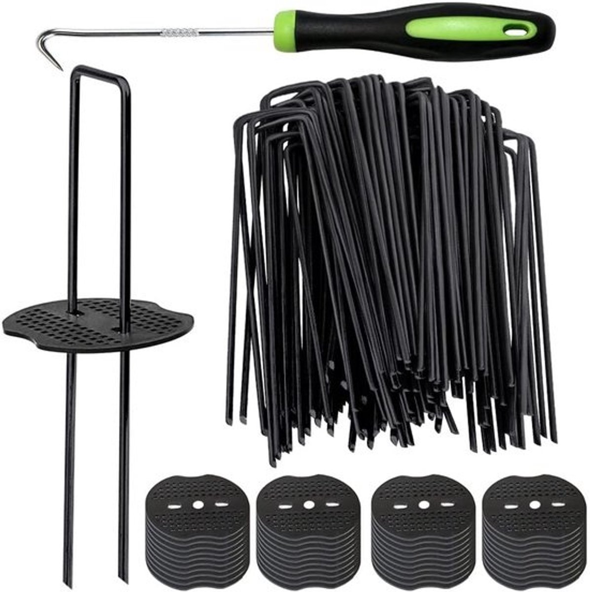 50 stuks zwarte landschapsnietjes en bufferwasmachine - Heavy Duty U-vormige gazonpennen voor tuinprojecten