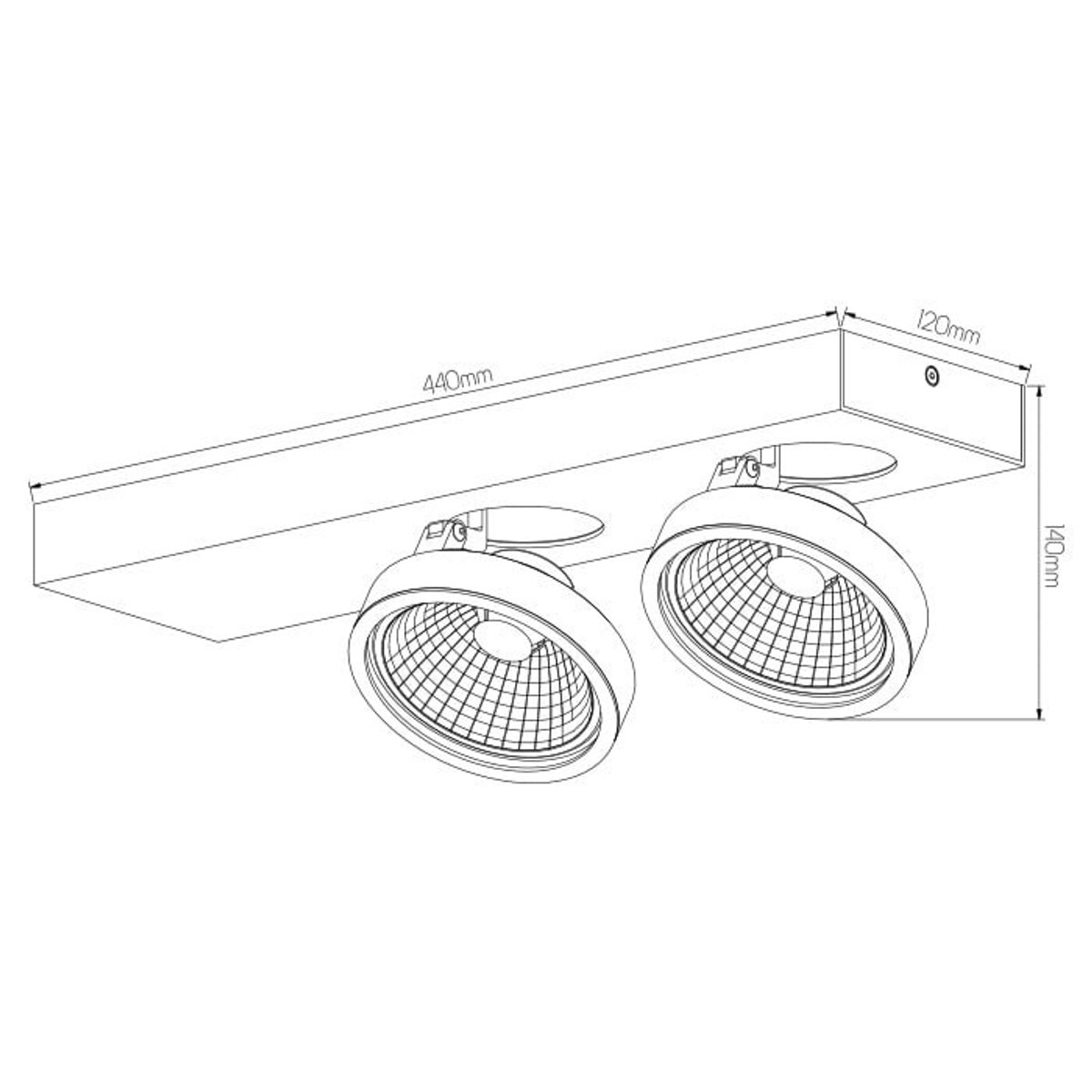Aeon plafondspot 2x AR111 12W zwart, dimbaar, richtbaar 350°, 2700K warm wit, lampen inbegrepen