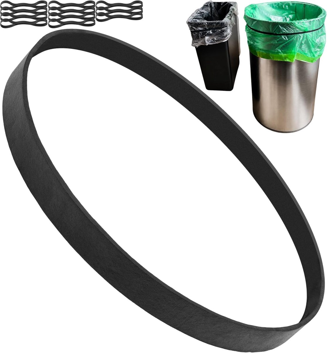 Rubberen ring voor vuilniszakken, 12 stuks, compatibel met WESCO-vuilnisemmer met enkel inzetstuk, 120 x 10 x 1,5 mm, in zwart, ook voor andere afvalverzamelaars, banden, rubber, rubberen