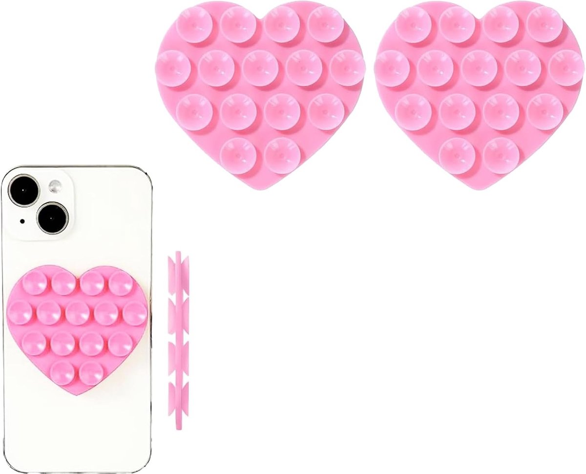2 stuks dubbelzijdige hartvormige siliconen zuignap telefoonhouder, antislip zuignap telefoonhouder, handsfree telefoonhouder voor telefoonaccessoires voor selfies en video's, voor alle