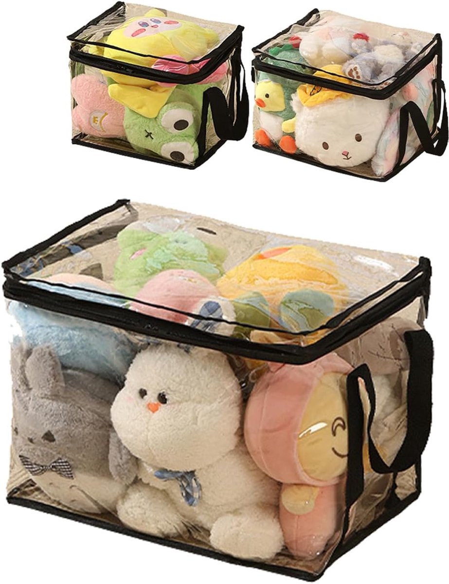 29 liter, speelgoedkist, opbergdoos voor kinderkamer, 38 cm, transparante speelgoedbox, boekendozen, opvouwbare speelgoedmand met deksel (zwart, L 3 stuks)
