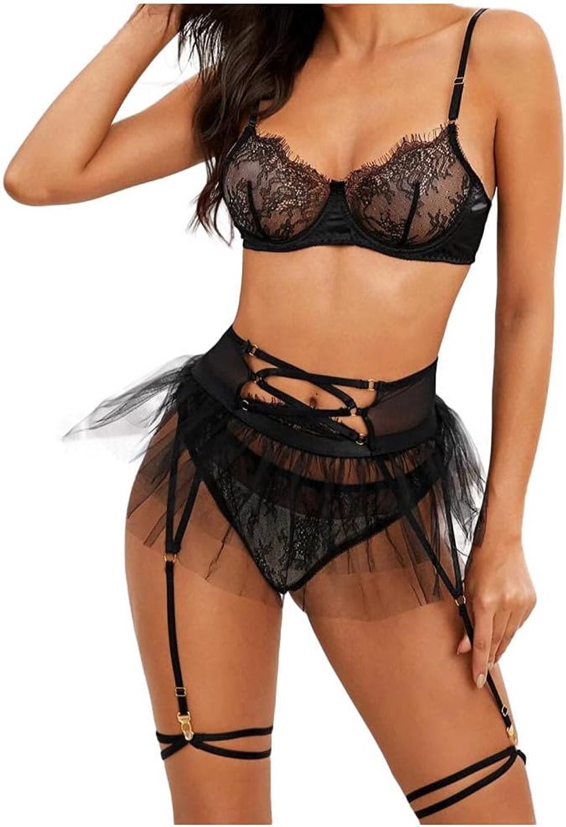 Kleding Vrouwen Sexy Lingerie Set Kostuums Kant Backless Ondergoed Beha + Kousenband + Slipje
