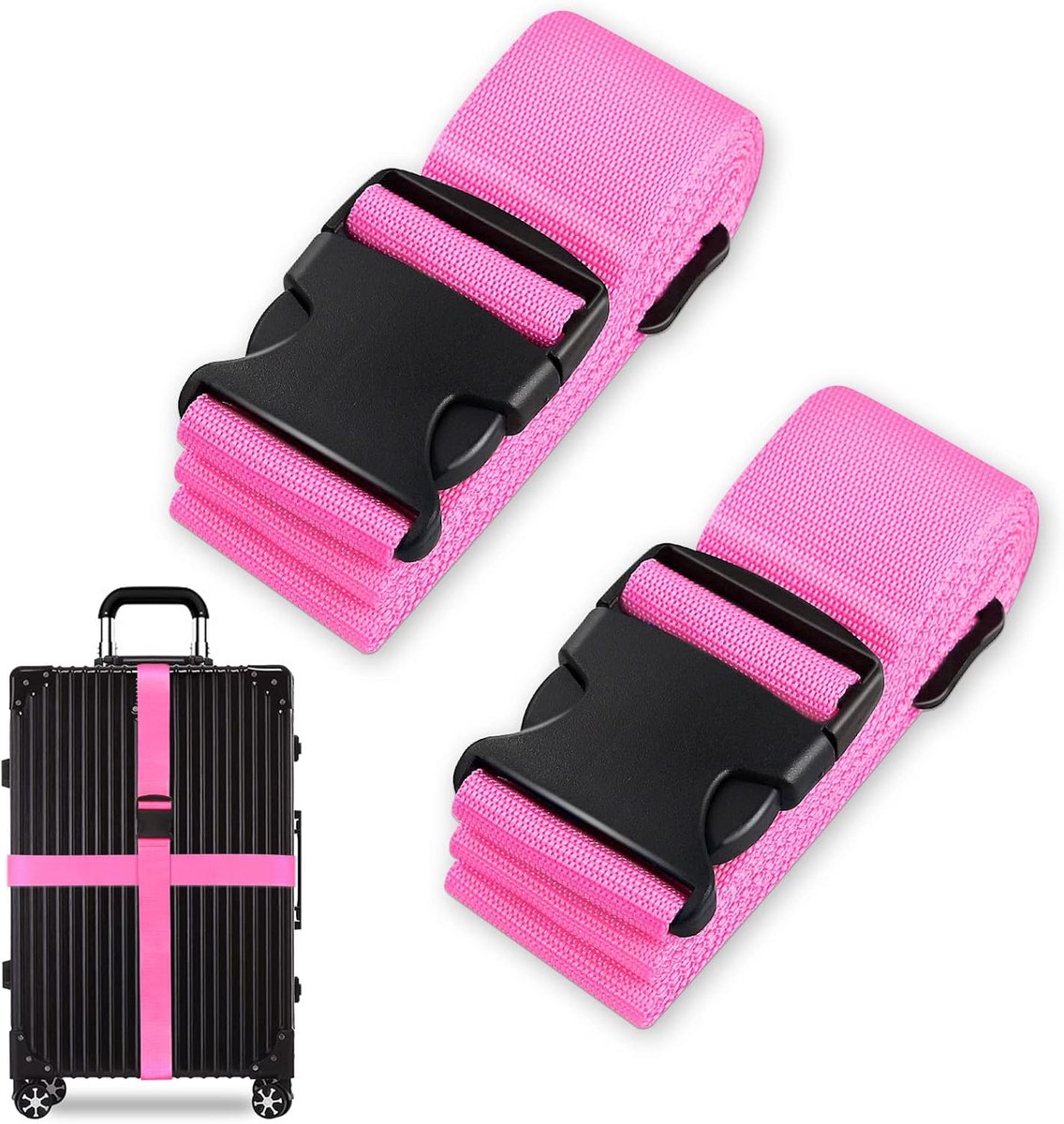 Bagageband, kofferbanden, kofferriemen, gepersonaliseerde identificatie, verstelbaar, antislip reisaccessoires (roze, set van 2)