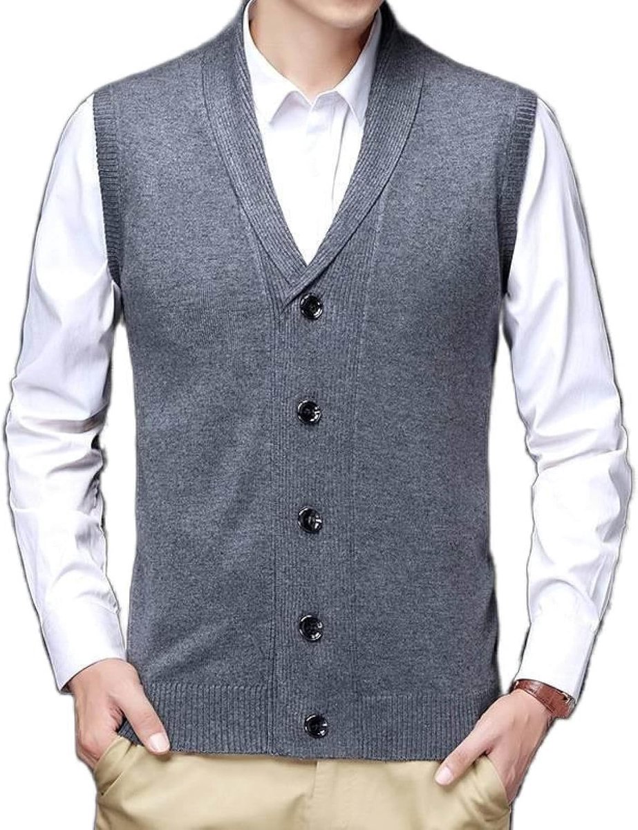 Kasjmier Gemengd Vest Met V-Hals, Jeugdmode Heren Effen Kleur Gebreid Vest Bovenkleding Casual Trendy Trui, Klassiek Zakelijk Heren Gebreid Vest Vest Trui Vest Tanktops,Grijs,S
