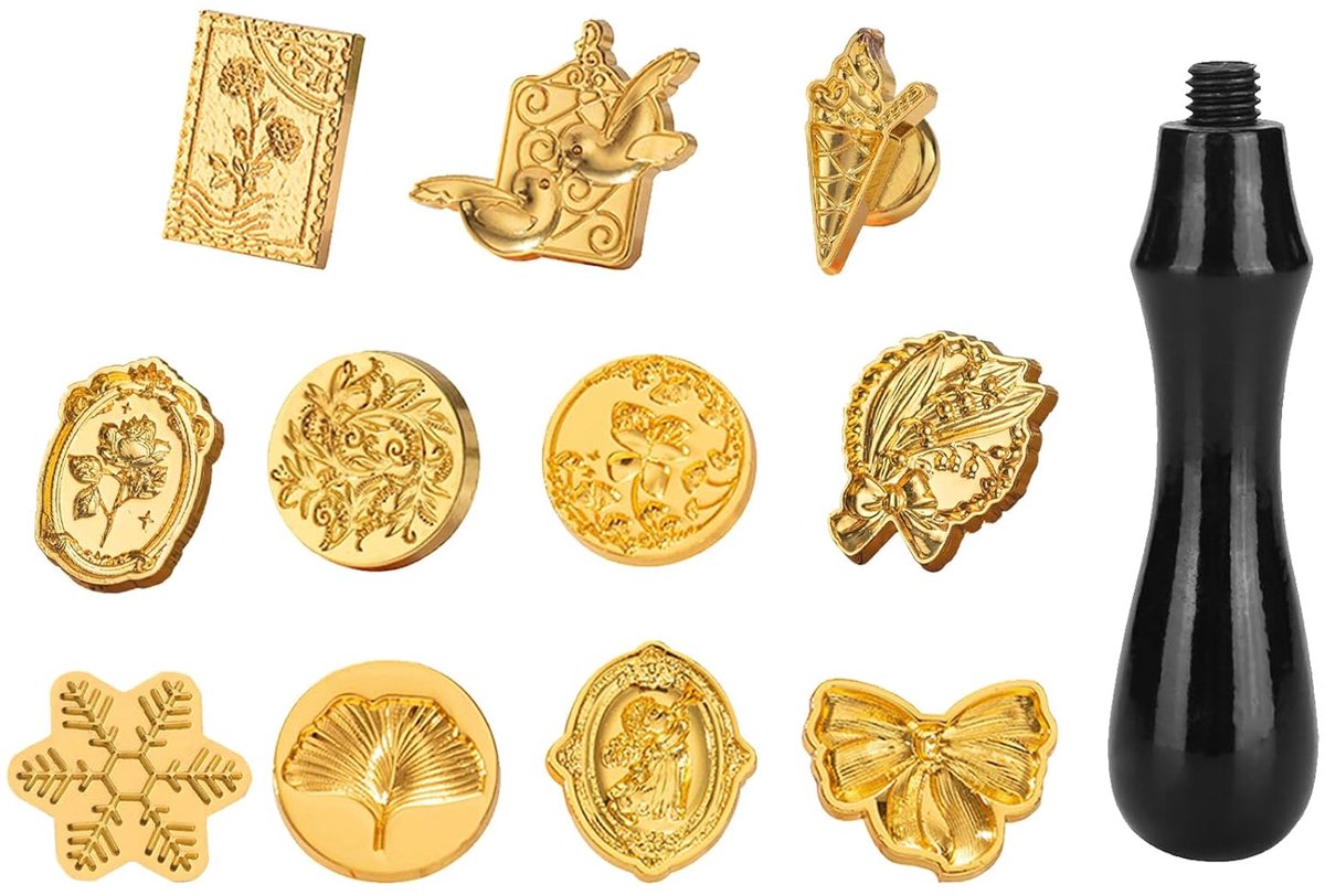 Wax-zegelstempel, zegelstempel, waxstempelset, wasstempelkoppen, waszegelstempelkoppen, waxzegelstempelkit, zegelwasstempel voor kaartenveloppen, uitnodigingen, 11 stijlen