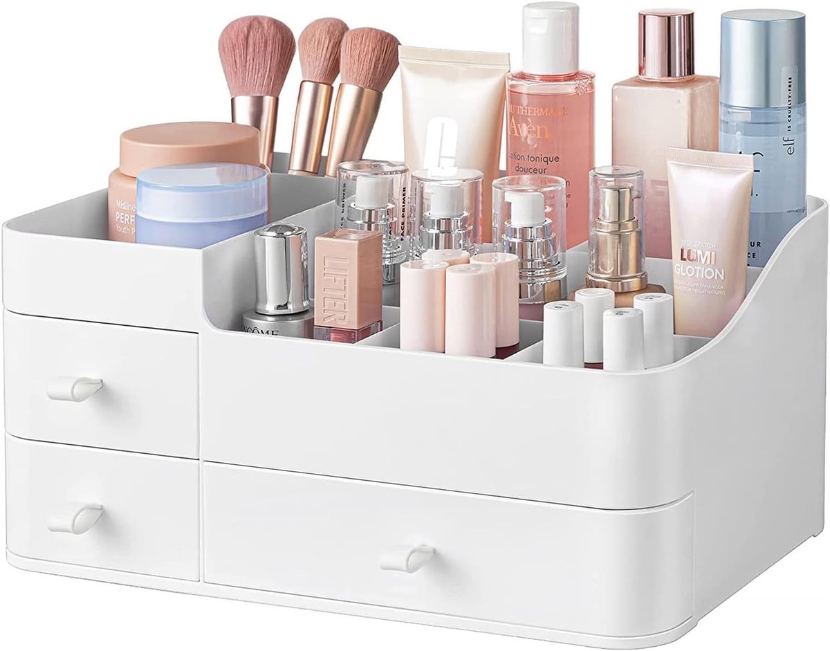 Organizer met laden, grote capaciteit aanrecht organizer voor ijdelheid, badkamer en slaapkamer bureau cosmetica organizer voor huidverzorging, borstels, oogschaduw, lotions, lippenstift