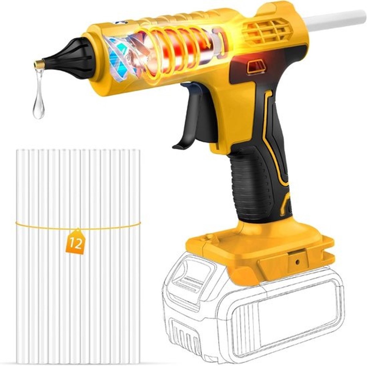 100 W Draadloos Lijmpistool met 12 Stuks Lijmsticks voor Doe-het-zelf Klussen
