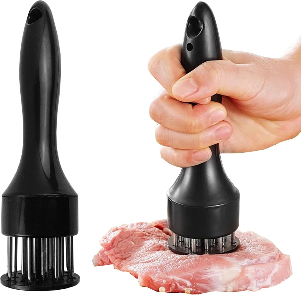 1 Stuks vleeshamer vlees, Vleeshamers Met 21 Stalen Naalden, Vleesmalser, Geschikt voor het koken van verschillende vlees in de keuken, zoals varkensvlees, kip, vis, rundvlees, lam, enz. (zwart)