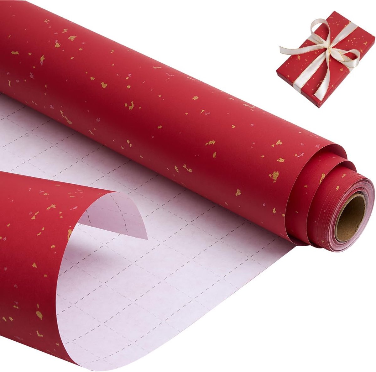 Inpakpapier rol, 43 cm x 9 m recyclebaar kraftrood inpakpapier voor verjaardag, bruiloft, babyshower, feestgeschenk decoratie