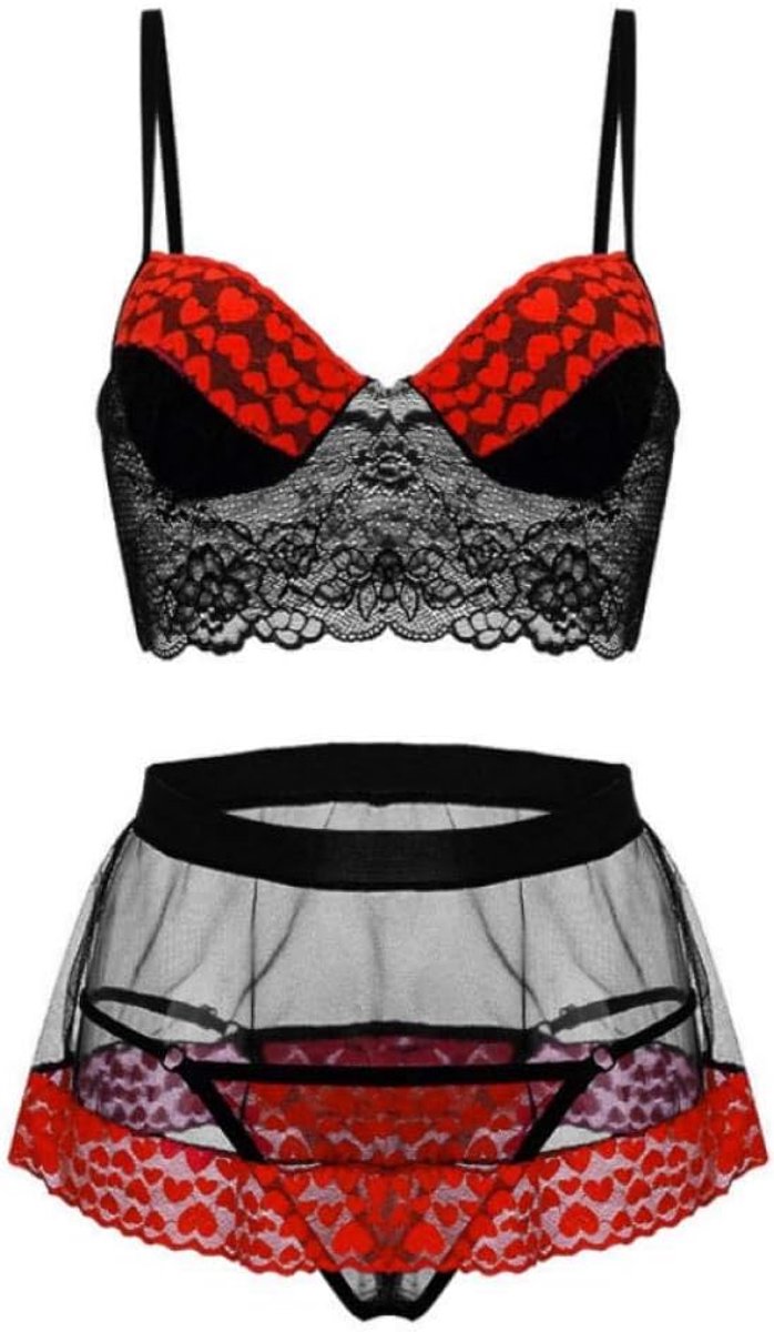 Sexy dames erotische lingerie 3 ST Dames Sexy Lingerie Kanten Ondergoed Beha String Rok Verleiding Perspectief Porno Vrouwen Lingerie Nachthemd Set