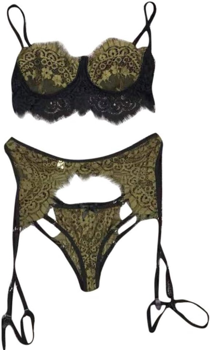 Lingerie Dameslingerie Sexy Vrouwen Lingerie Verleiding Kanten Beha Slips Kousenband Set Transparant Erotisch Ondergoed