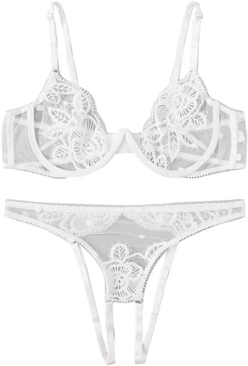 Nachtkleding kant lingerie nachtjurk lingerie sexy jurk met string voor damesVrouwen Lingerie Corset Kanten Mousseline Nachtkleding Ondergoed Tops + Slips dames effen kleur Naadloze Mousseline-Wi